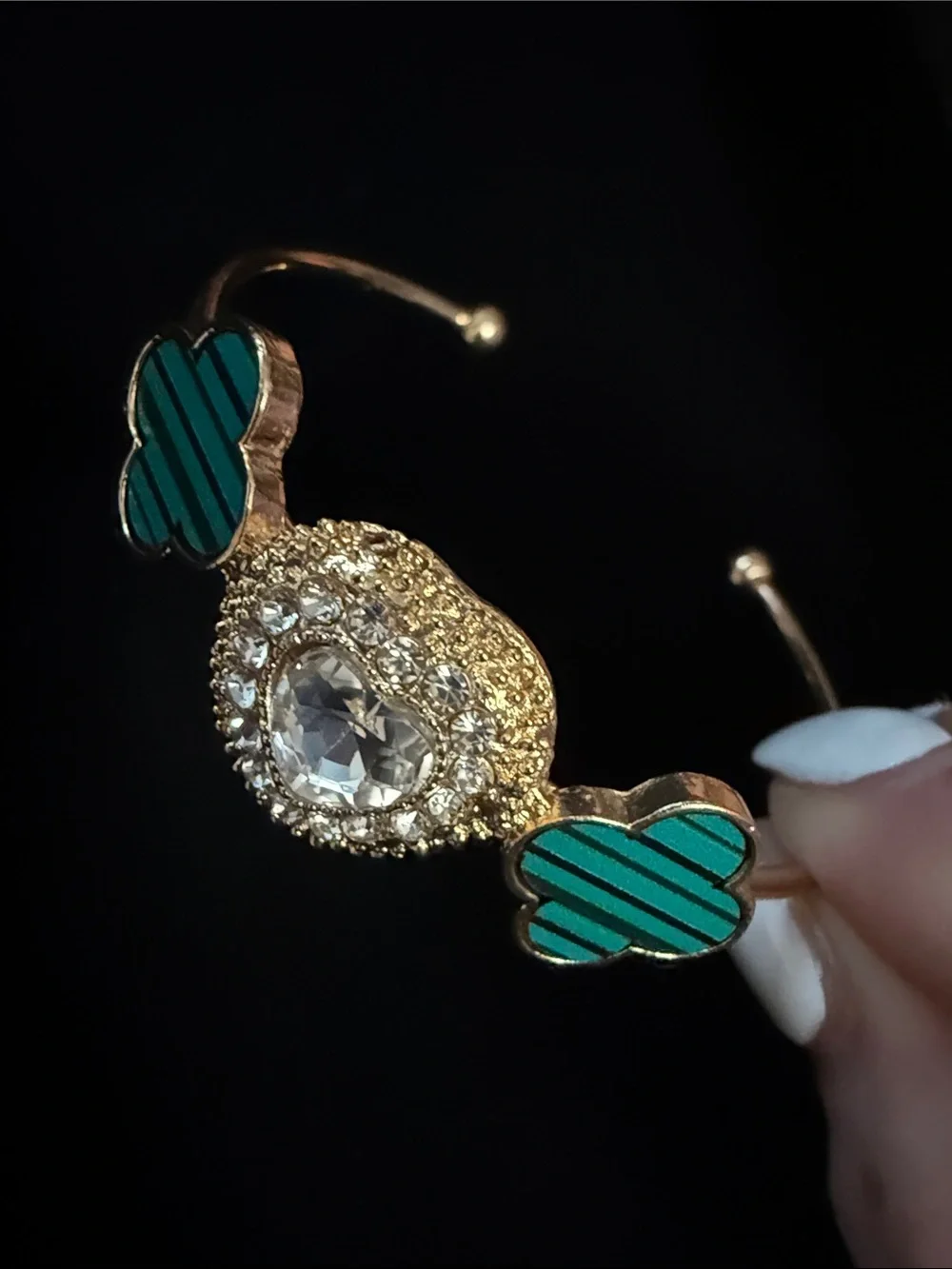 Gold Heart Ring with Green Clover Accents